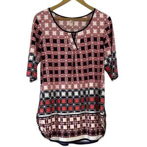 PerSeption Concept Geometric Tunic Red Navy White Boho Workwear Top